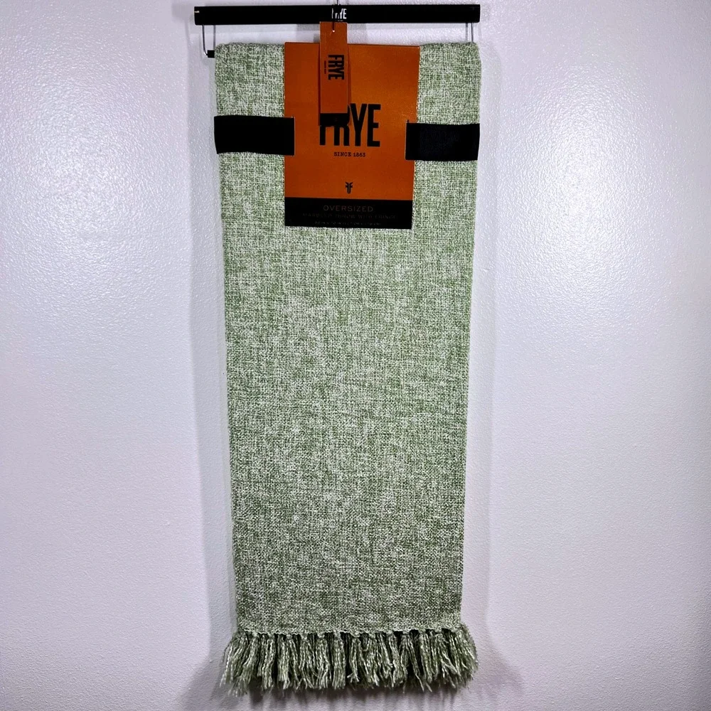 Frye‎ Oversized Marbled Throw Blanket Woven with Fringe Green 50 x 70 NEW Soft